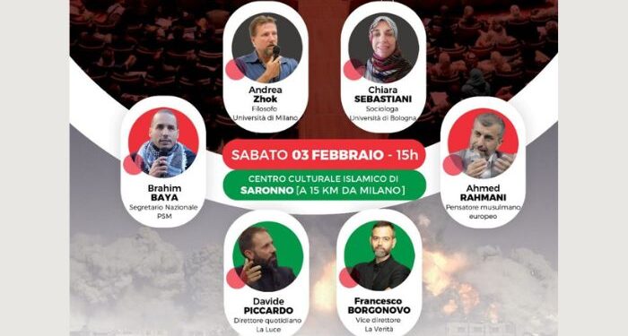 A Saronno si parla di Palestina e Occidente: sabato 3 evento di PSM con Zhok, Borgonovo, Sebastiani, Rahmani e Piccardo