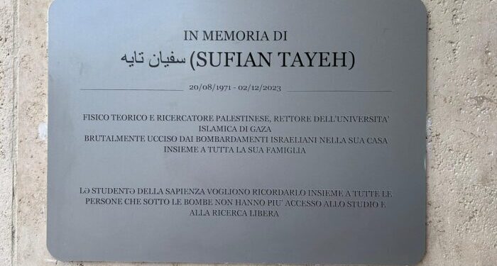 Alla Sapienza una targa per il fisico Palestinese ucciso a Gaza