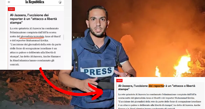 Anas al-Sharif, uccisione mirata del giornalista a Gaza: “Repubblica” cita la hasbara chiamandolo “giornalista-terrorista”, noi raccontiamo ciò che ha detto alla nostra Redazione
