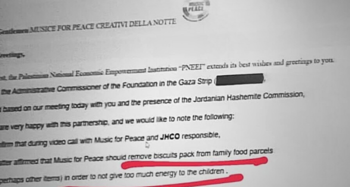 Caso choc Gaza-Music for Peace: no al miele e ai biscotti per i bimbi gazawi perché “troppo calorici”. Ecco cosa si cela dietro la decisione genocidaria israeliana