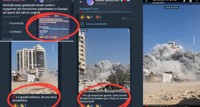 La ‘grande bellezza’ della crudeltà: la sadica pornografia del genocidio celebrata dal gruppo sionista ‘Israele Senza Filtri’