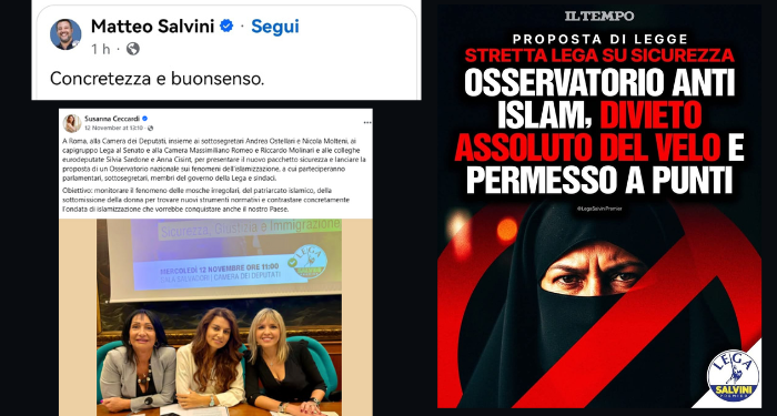 Legge Anti-Islam e la fine della democrazia: l’immagine razzista con IA, l’odio di Salvini e la Costituzione calpestata